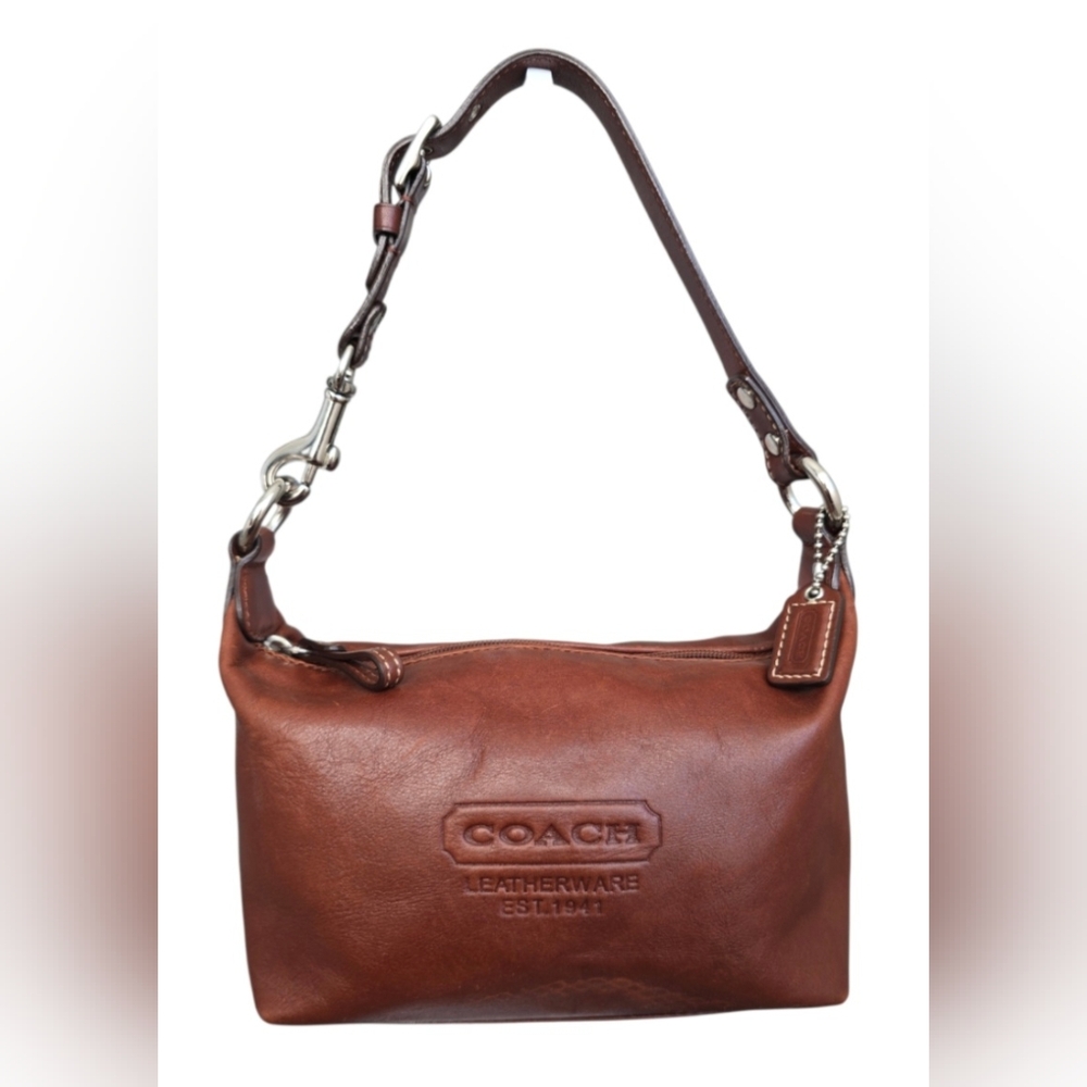 Vintage Coach Y2K Baguette Mini Leather Shoulder Bag Pouch in brown VGUC